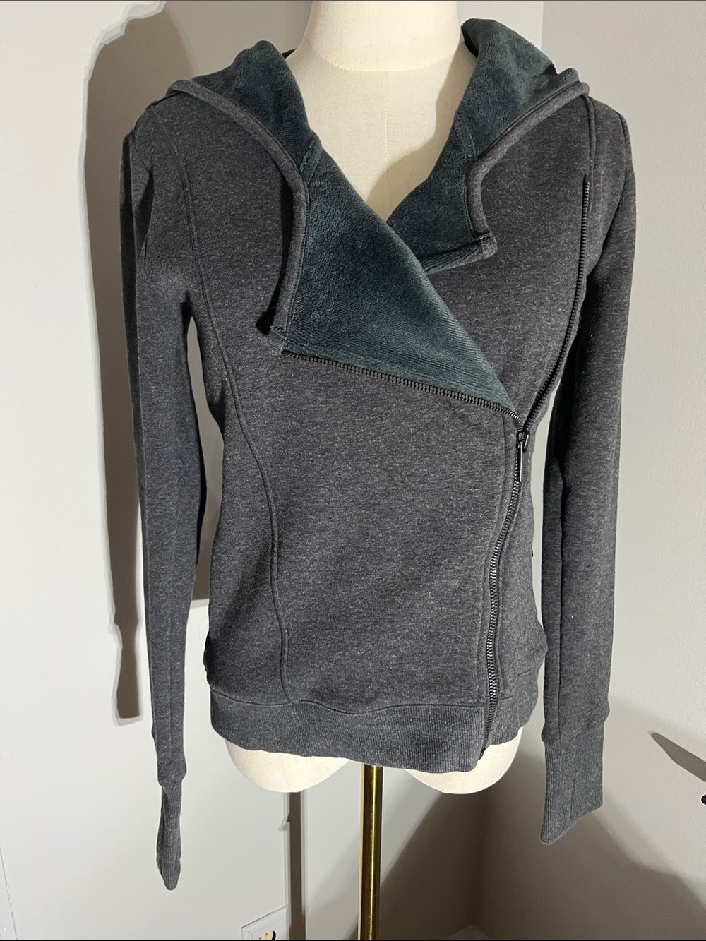 Athleta Charcoal Gray Asymmetrical Zip Hooded Jacket